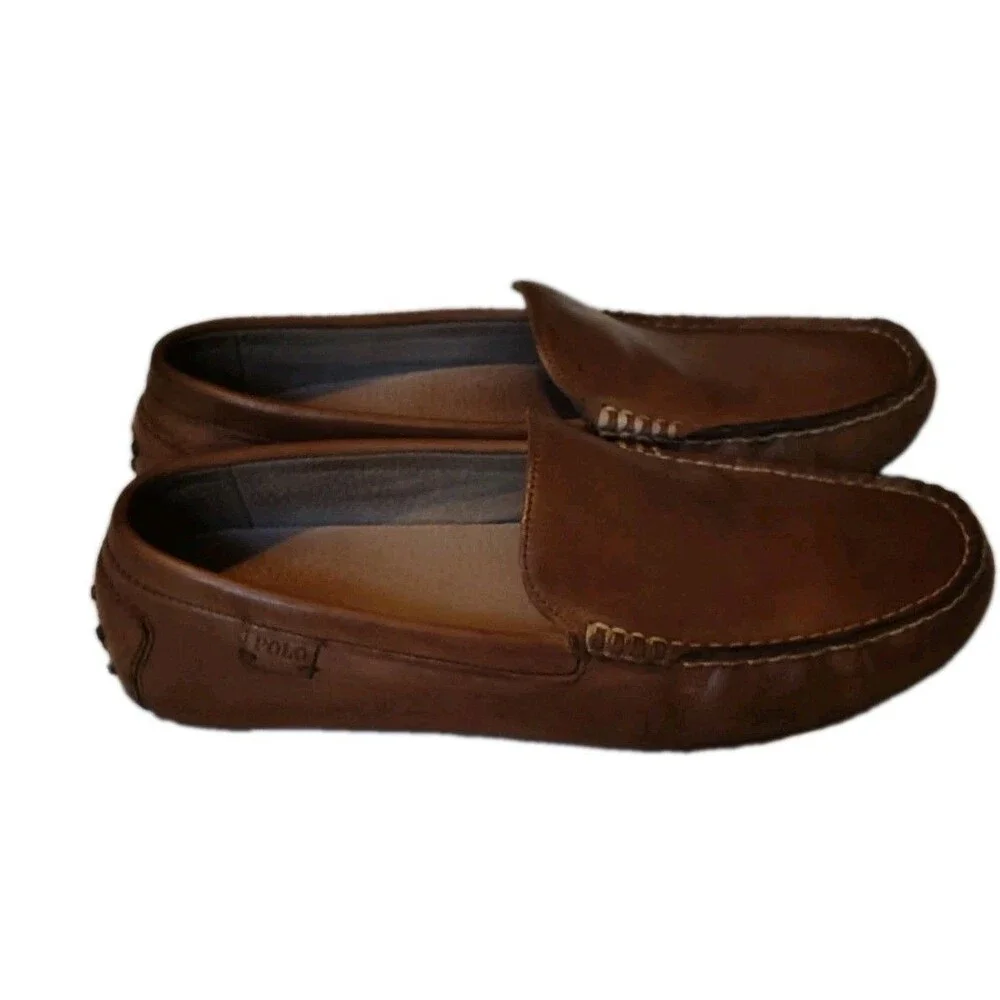 Polo Ralph Lauren Men's Woodley Brown Leather Driving Loafers Size 9.5D